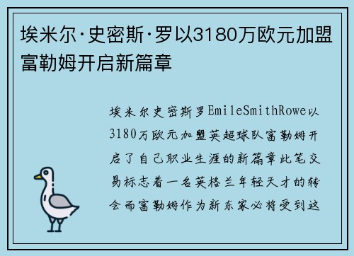 埃米尔·史密斯·罗以3180万欧元加盟富勒姆开启新篇章